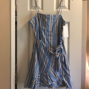 Blue stripe mini wrap dress